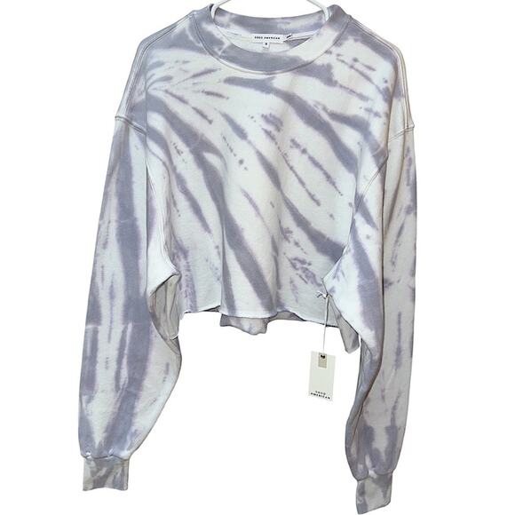 NWT Good American Cropped & Cool Sweatshirt in Lilac Tie Dye Size 3 Large - Picture 6 of 10